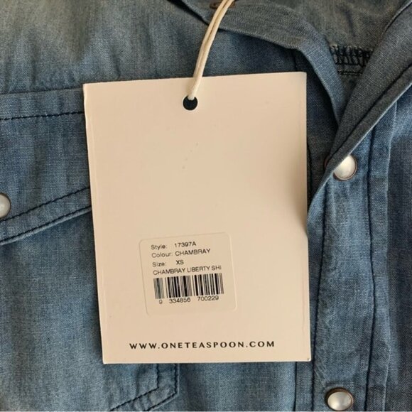 Revolve One Teaspoon Denim Button Down Shirt Chambray Frayed Blue Size XS - Picture 14 of 16